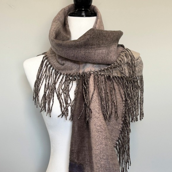 Fraas Cashmink Women's Wrap Shawl Wide Scarf Tassels Gray Purple Winter Vibes - Picture 1 of 9